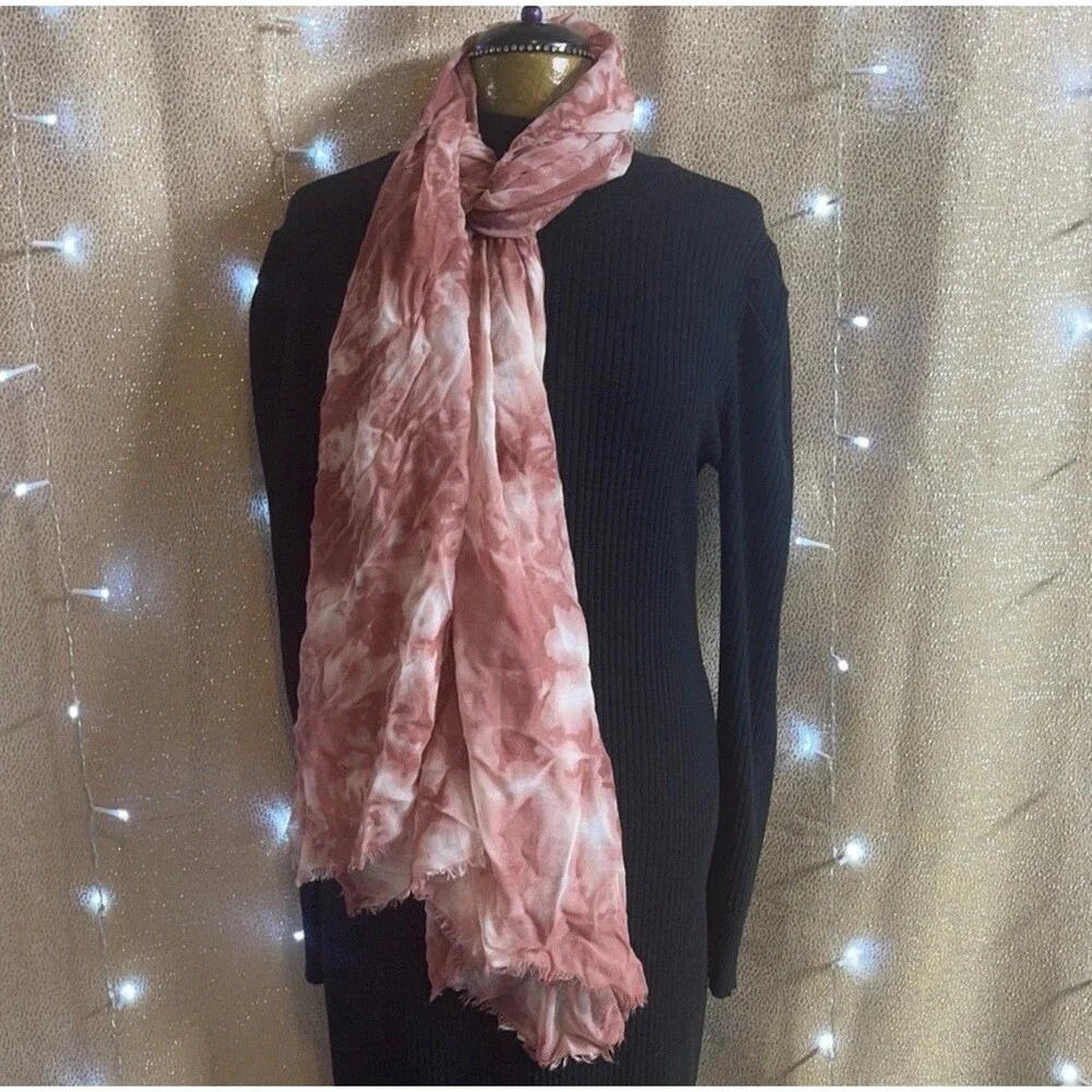 Steve Madden Long 70”x32” Mauve And Cream Tie Dye Lightweight Scarf New